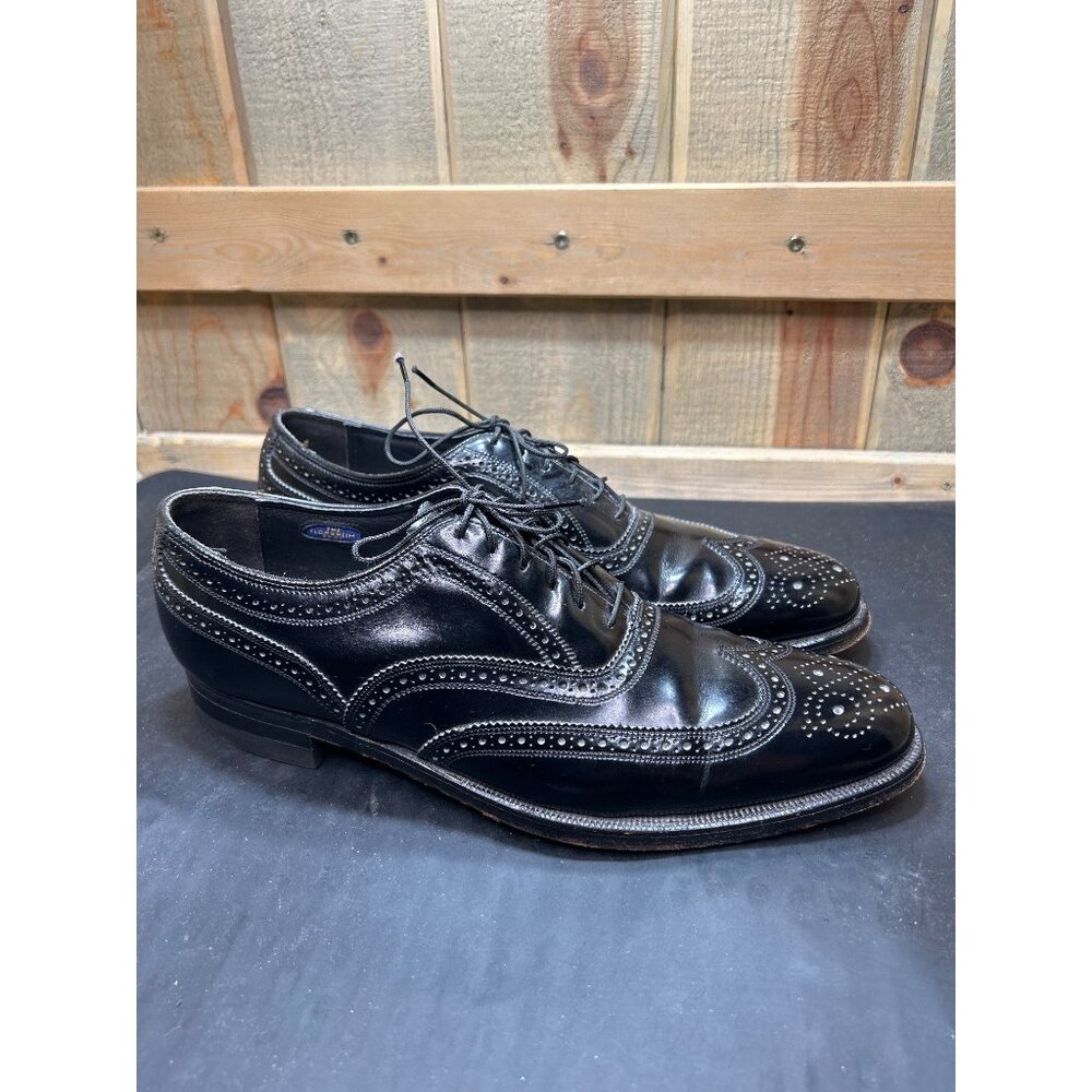 Vintage Florsheim Imperial Mens Black Leather Wingtip Oxford Dress Shoes 9.5 B